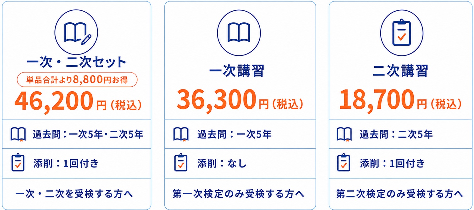 2級建築施工管理技士講習会 コース別料金比較